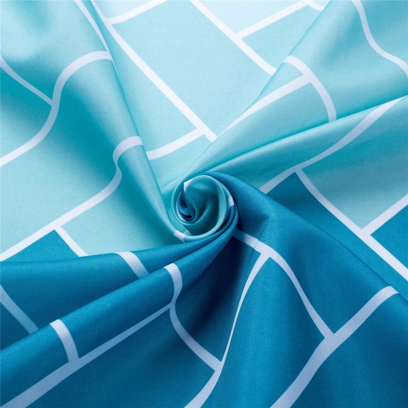 MORNITE Teal Light Blue White Shower Curtains for Bathroom Guest, Polyester Fabric Set 12 Hooks Rings,Aqua Ombre 72"x72"Inch - Image 2
